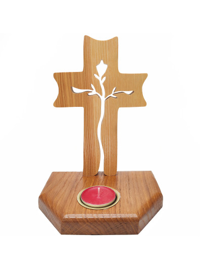 Bougeoir bois croix religieuse