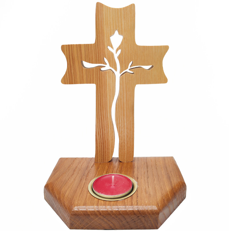 Bougeoir bois croix religieuse