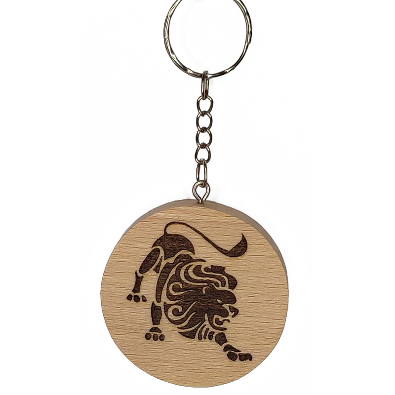 Porte clés signe astrologique Lion en Hêtre